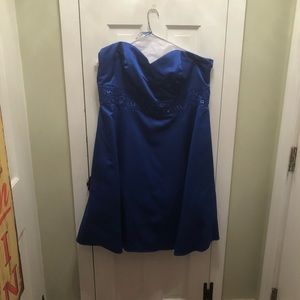 Strapless A-line tea length bridesmaid dress